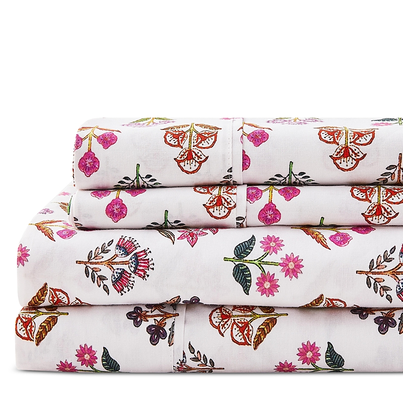 Bedford Lane Sumita Floral Percale Sheet Set, Full In Pink