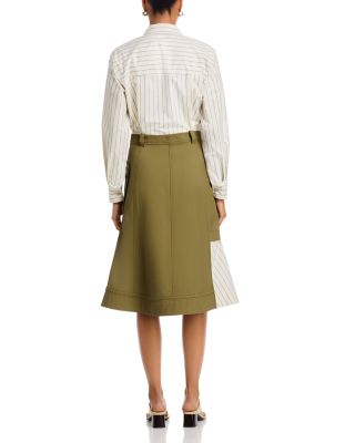 Long Sleeve Combo Shirt Dress with Flounce