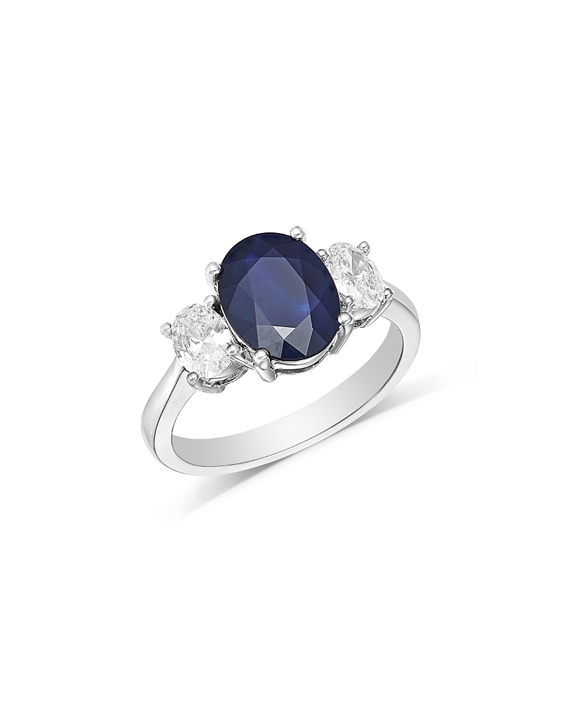 Sapphire and Diamond 3-Stone Ring in 14K White Gold - Exclusive