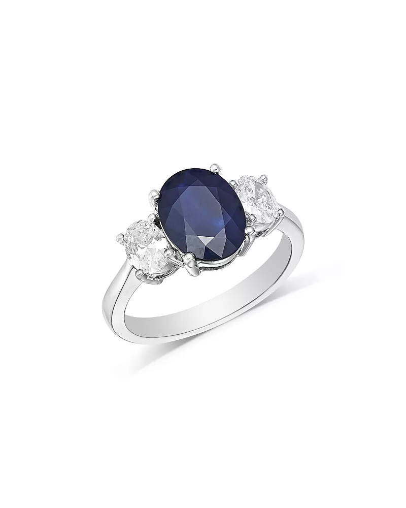 Sapphire and Diamond 3-Stone Ring in 14K White Gold - Exclusive