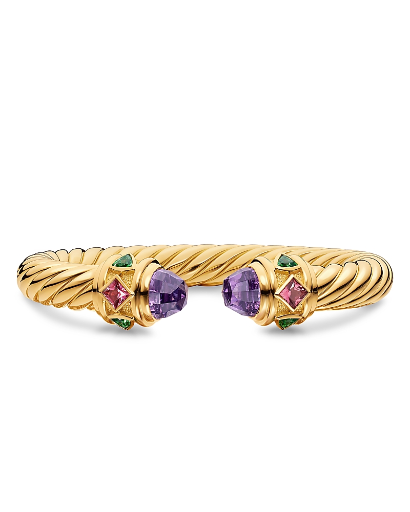 David Yurman Renaissance Cablespira Bracelet in 18K Yellow Gold with Amethyst, Pink Tourmaline and Tsavorite, 9mm