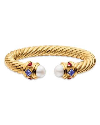 Renaissance&reg; Cablespira&reg; Bracelet in 18K Yellow Gold with Pearl, Iolite and Rhodolite Garnet, 9mm