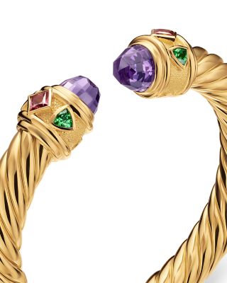 Renaissance&reg; Cablespira&reg; Bracelet in 18K Yellow Gold with Amethyst, Pink Tourmaline and Tsavorite, 9mm