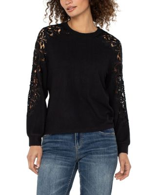 Lace Trim Crewneck Sweater