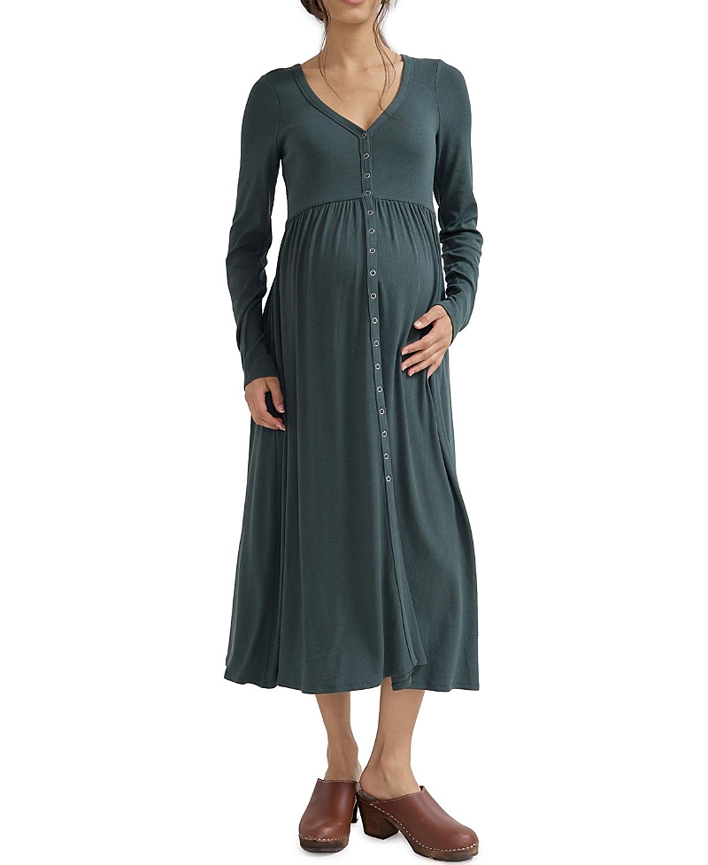 Hatch Collection The Softest Rib Maternity Nursing Friendly Dress In Green
