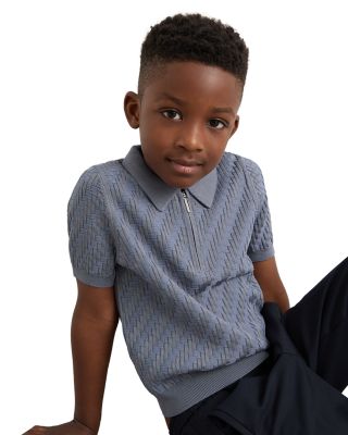 Boys' Short Sleeved 1/4 Zip Sheen Textured Polo - Little Kid, Big Kid