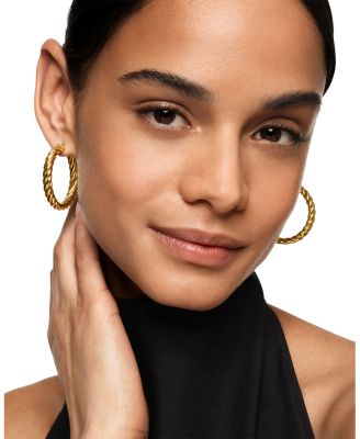 Sculpted Cable Hoop Earrings in 18K Yellow Gold, 38mm