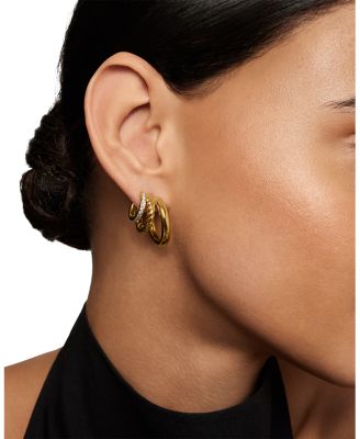 DY Mercer Three Row Huggie Hoop Earrings in 18K Yellow Gold with Pav&eacute; Diamonds 