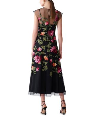 Embroidered Cap Sleeve Midi Dress