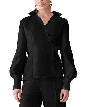 CAROLINA HERRERA - キャロリーナヘレラ　シルク　ブラウス Carolina Herrera Silk Puff Sleeve Collared Wrap Top