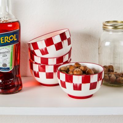 Cherry Check Breakfast Bowls, Set of 4
