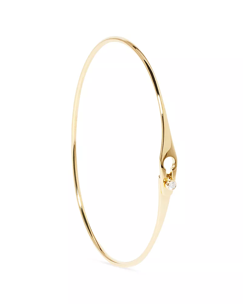 Dinh Van 18K Yellow Gold Serrure Diamond Lock Bangle Bracelet