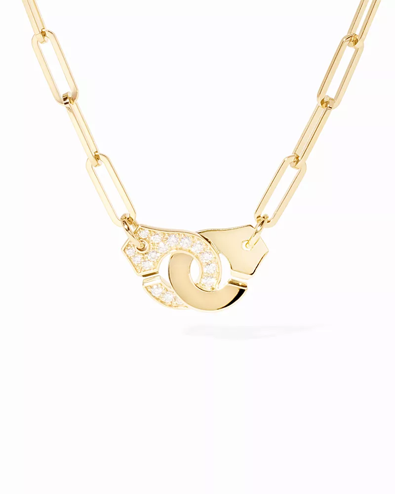 Dinh Van 18K Yellow Gold Menottes Dinh Van Diamond Handcuff Open Paperclip Link Chain Pendant Necklace, 17.32