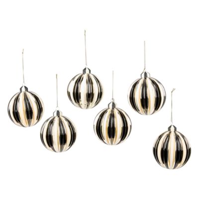 Courtly Noel Stripe Glass Ball Ornaments, Set of 6