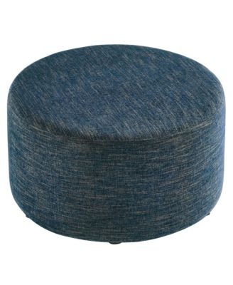 Callum Large 29" Round Woven Heathered Fabric Upholstered Ottoman