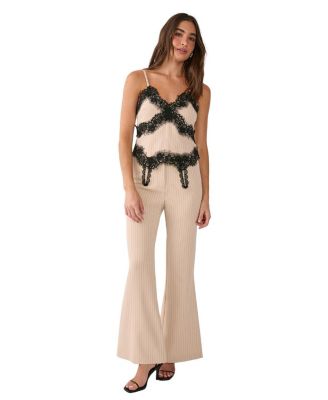 Pinstripe Lace Trim Tailored Strappy Top