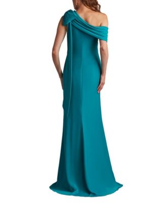 Cassia Bow-Shoulder Crepe Gown