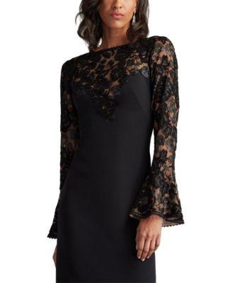 Lou Embroidered Crepe Bell Sleeve Dress