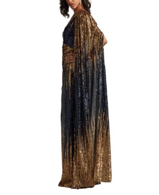 Marseille Sequin Cape-Sleeve Gown
