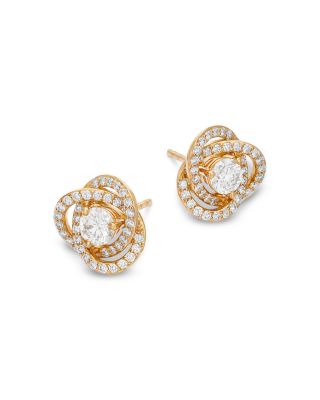 Certified Diamond Love Knot Stud Earrings in 18K Yellow Gold, 0.82 tcw