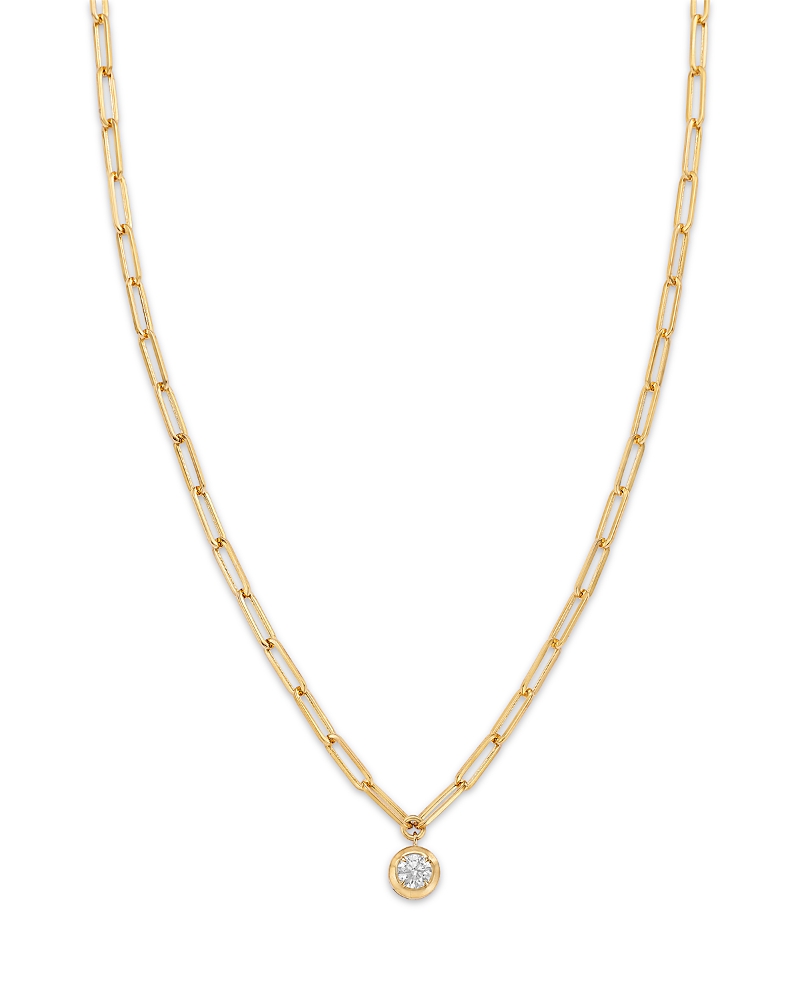Bloomingdale's Fine Collection Diamond Bezel Solitaire Paperclip Link Pendant Necklace in 14K Yellow Gold, 0.7 tcw