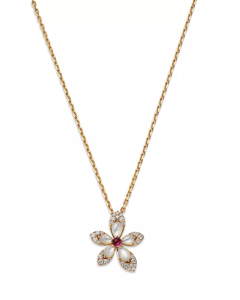 Roberto Coin 18K Rose Gold Tiare Mother of Pearl, Rubellite, & Diamond Flower Pendant Necklace, 16