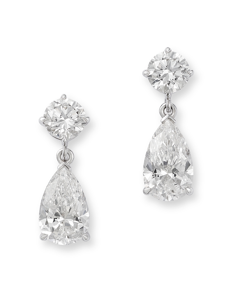 Bloomingdale's Fine Collection Luxe Collection Certified Lab Grown Diamond Round & Pear Drop Earrings in 14K White Gold, 2.45 tcw