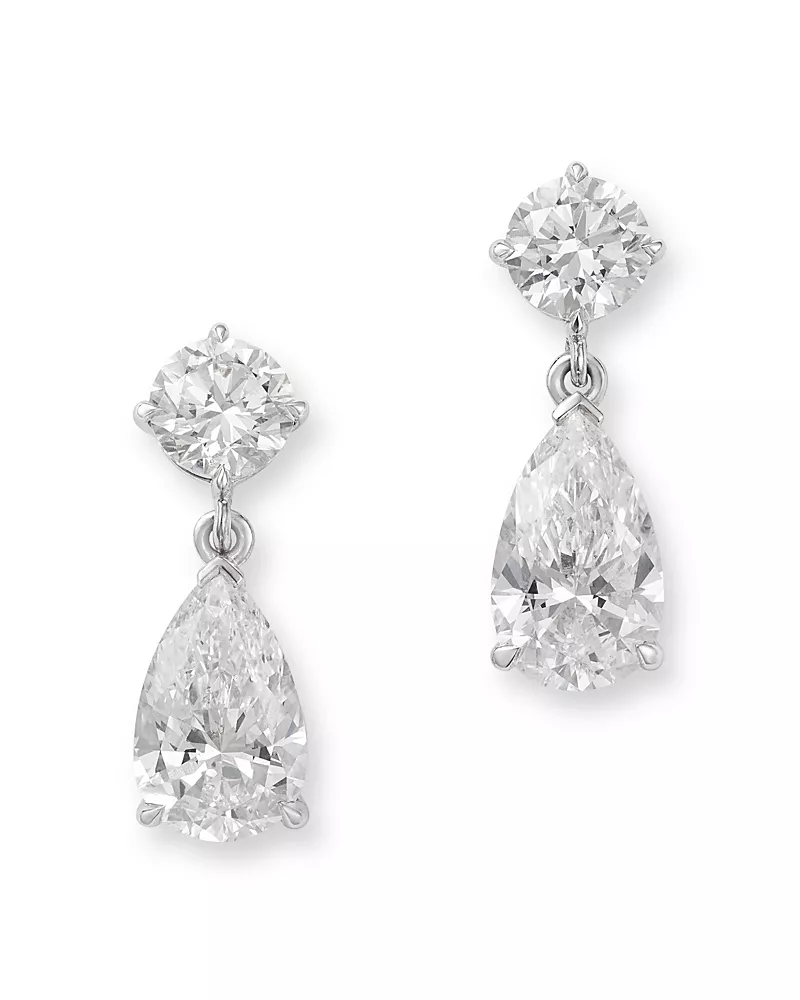 Bloomingdale's Fine Collection Luxe Collection Certified Lab Grown Diamond Round & Pear Drop Earrings in 14K White Gold, 2.45 tcw