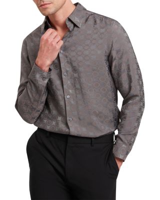 Farax Textured Geometric Jacquard Button Down Shirt 