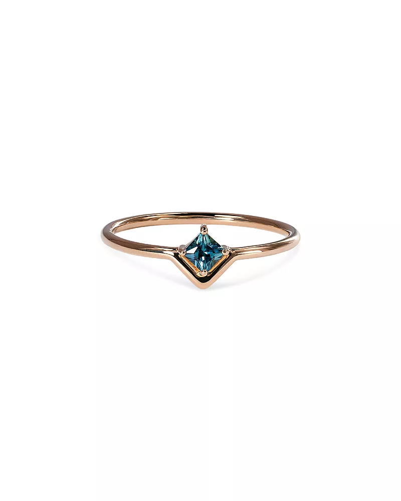 Wwake 14K Yellow Gold Teal Sapphire Solitaire Ring