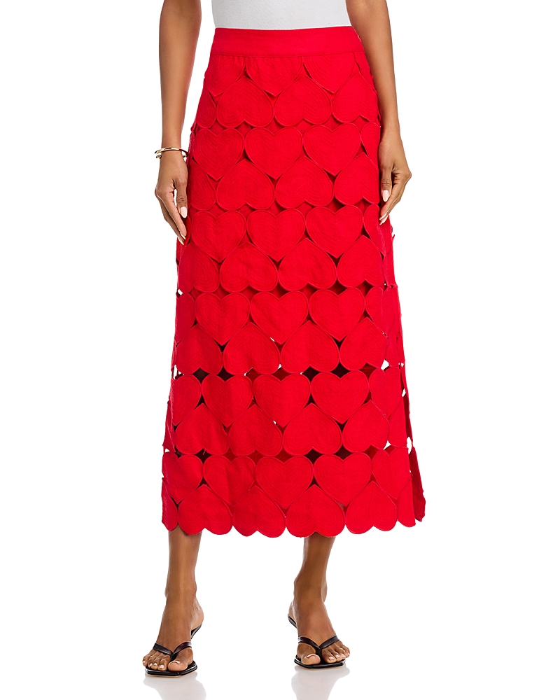 Farm Rio Hearts Linen Midi Skirt