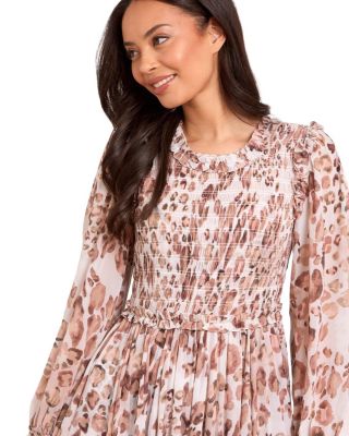 Leopard Chiffon Smocked Ballerina Dress