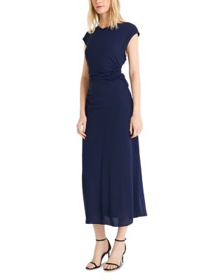 Short Sleeve Ruched Bias Cut Midi Dress