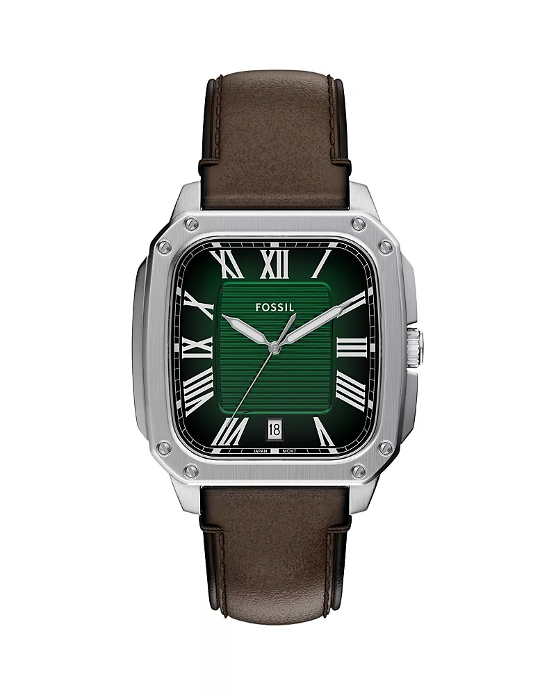 Fossil Crosby Three-Hand Brown Leather Watch, 42mm x 30mm