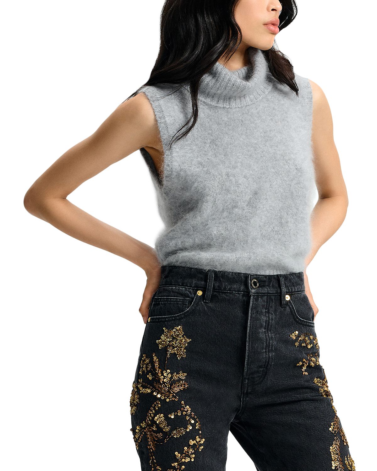Veronica Beard Mazzy Brushed Cashmere Sleeveless Sweater