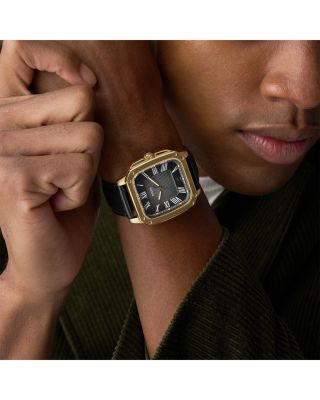 Crosby Three-Hand Black Leather Watch, 42mm x 30mm