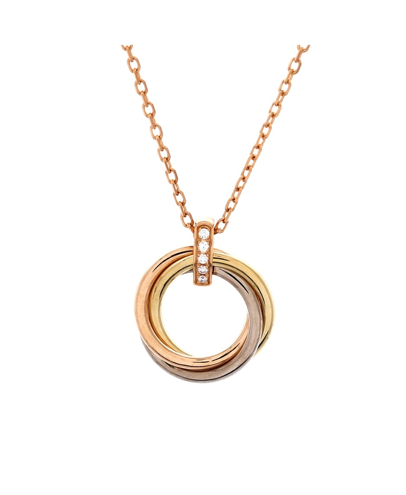 Click to view more detailed imagery on our partner's website Pre-owned Pre-owned Cartier Cartier Trinity Pendant Necklace 18k Tricolor Gold And Diamonds, 16.5"