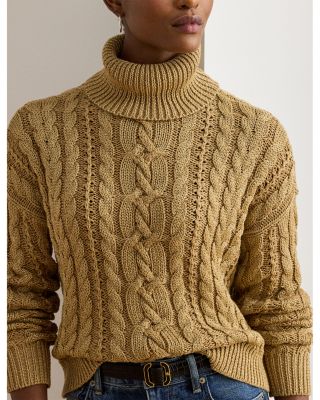 Metallic Cable-Knit Turtleneck Sweater	