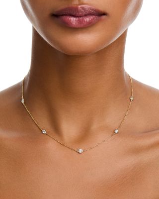 Diamond Bezel Station Necklace in 14K Gold, 1.0 tcw