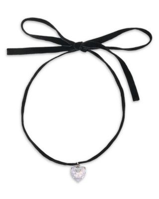 Precieux Crystal Heart Charm Velvet Choker Necklace