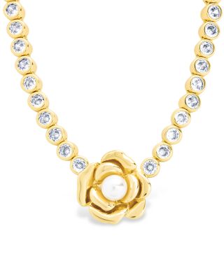 Rosa Cubic Zirconia & Cultured Freshwater Pearl 3D Rose Pendant Necklace, 16"-18"