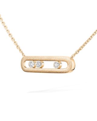 18K Yellow Gold Move Classique Diamond Polished Oval Bar Necklace, 17.71"