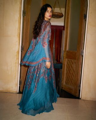 V Neck Long Sleeve Silk Gown