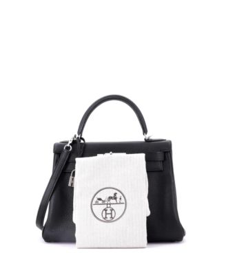 Kelly 28 Handbag Black Togo with Palladium Hardware