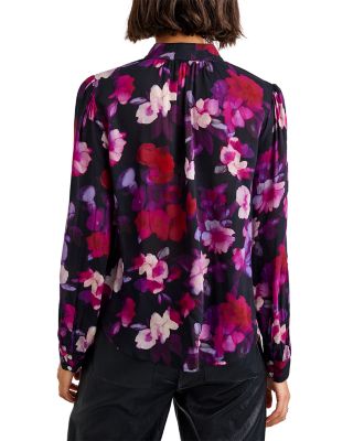 Shirred Mandarin Collar Blouse