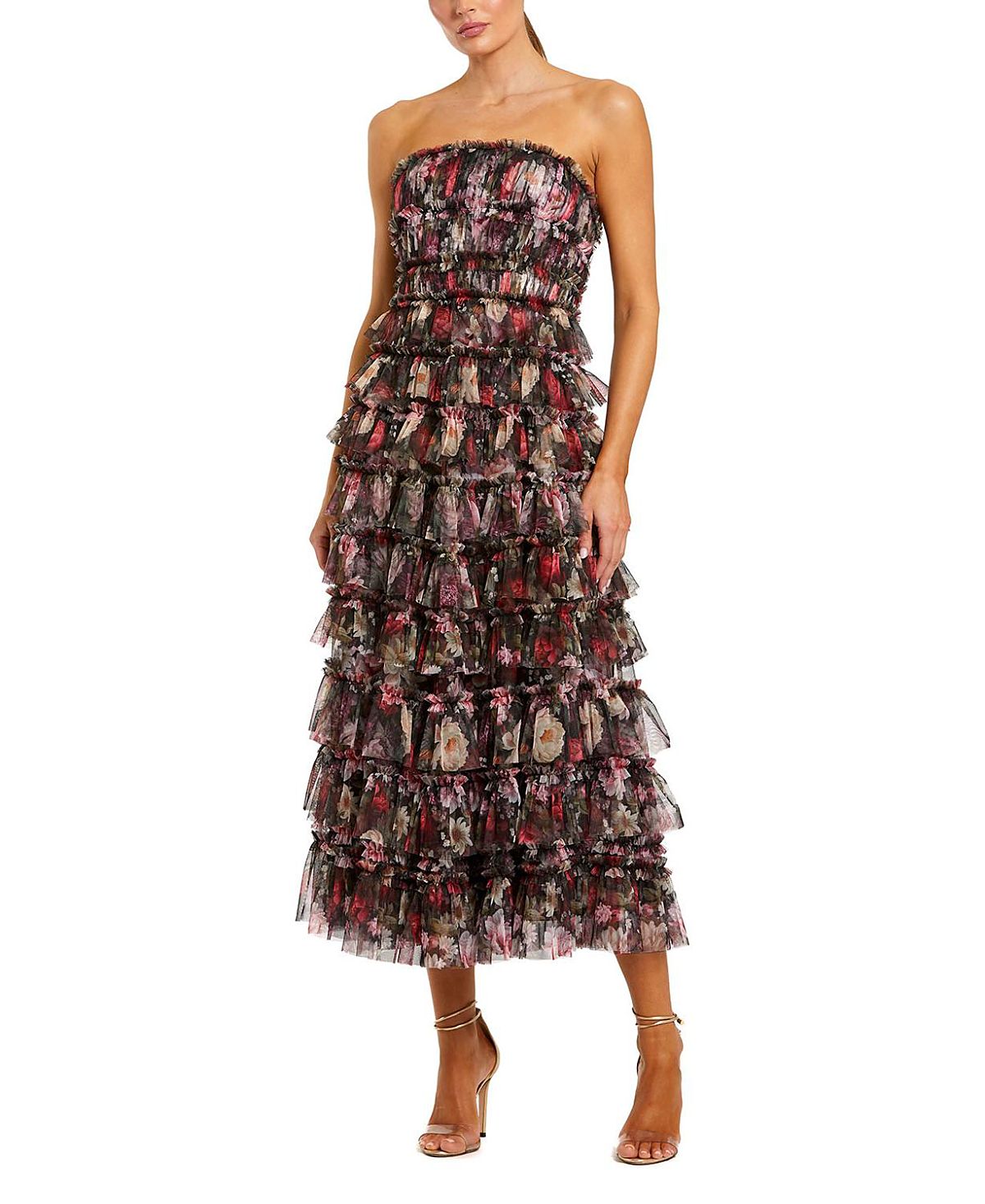 Mac Duggal Strapless Micro Ruffle A Line Midi Dress