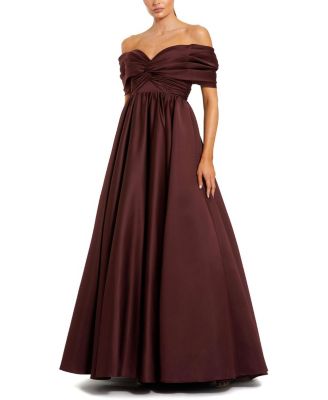 Satin Off The Shoulder Twist Evening Ballgown