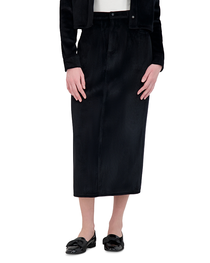 Point Rib Knit Velour Skirt In Black