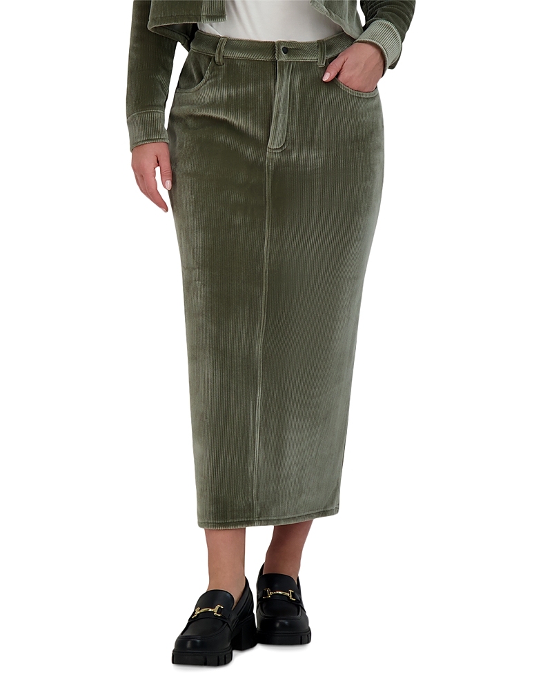 Point Rib Knit Velour Skirt In Green