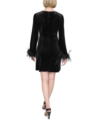 Feather Trim Stretch Velvet Dress